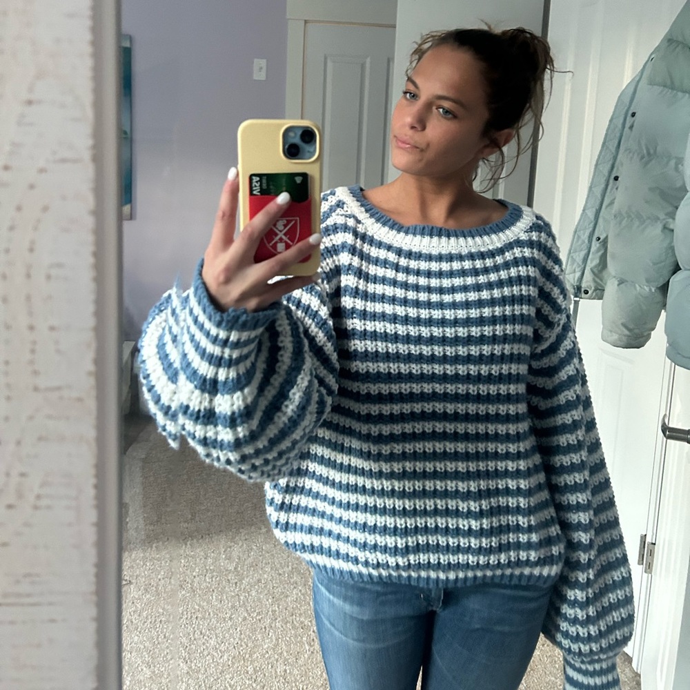 Blue and white sweater